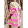 imagechouyatou Womens Trendy Striped Knit Cardigan Color Block Open Front Mid Long Sweater Jacket CoatPink