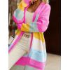 imagechouyatou Womens Trendy Striped Knit Cardigan Color Block Open Front Mid Long Sweater Jacket CoatRainbow