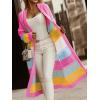 imagechouyatou Womens Trendy Striped Knit Cardigan Color Block Open Front Mid Long Sweater Jacket CoatRainbow