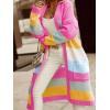 imagechouyatou Womens Trendy Striped Knit Cardigan Color Block Open Front Mid Long Sweater Jacket CoatRainbow