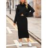 imagechouyatou Womens Turtleneck 2 Piece Outfits Loose Ribbed Knit Cross Wrap Sweater and Midi Bodycon Skirt SetsBlack