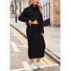 imagechouyatou Womens Turtleneck 2 Piece Outfits Loose Ribbed Knit Cross Wrap Sweater and Midi Bodycon Skirt SetsBlack