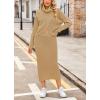 imagechouyatou Womens Turtleneck 2 Piece Outfits Loose Ribbed Knit Cross Wrap Sweater and Midi Bodycon Skirt SetsKhaki