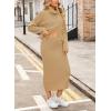 imagechouyatou Womens Turtleneck 2 Piece Outfits Loose Ribbed Knit Cross Wrap Sweater and Midi Bodycon Skirt SetsKhaki