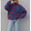 imagechouyatou Womens Winter Casual Spliced Floral Fleece Jacket Fall Fuzzy Oversized Faux Fur Sherpa JacketBlue