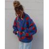 imagechouyatou Womens Winter Casual Spliced Floral Fleece Jacket Fall Fuzzy Oversized Faux Fur Sherpa JacketBlue