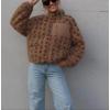 imagechouyatou Womens Winter Casual Spliced Floral Fleece Jacket Fall Fuzzy Oversized Faux Fur Sherpa JacketBrown