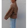 imagechouyatou Womens Winter Casual Spliced Floral Fleece Jacket Fall Fuzzy Oversized Faux Fur Sherpa JacketBrown