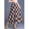imagechouyatou Womens Winter Elastic Waist Wool Plaid Skirt Fall ALine Pleated Midi Long Skater SkirtKhaki