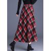imagechouyatou Womens Winter Elastic Waist Wool Plaid Skirt Fall ALine Pleated Midi Long Skater SkirtRed Black