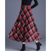 imagechouyatou Womens Winter Elastic Waist Wool Plaid Skirt Fall ALine Pleated Midi Long Skater SkirtRed Black