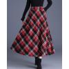 imagechouyatou Womens Winter Elastic Waist Wool Plaid Skirt Fall ALine Pleated Midi Long Skater SkirtRed Black