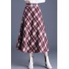 imagechouyatou Womens Winter Elastic Waist Wool Plaid Skirt Fall ALine Pleated Midi Long Skater SkirtRed White