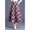 imagechouyatou Womens Winter Elastic Waist Wool Plaid Skirt Fall ALine Pleated Midi Long Skater SkirtRed White