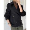 imagechouyatou Womens Winter Notch Lapel Cropped Wool Jacket Coat Open Front Loose Dressy Blazer Trench CoatBlack