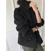 imagechouyatou Womens Winter Notch Lapel Cropped Wool Jacket Coat Open Front Loose Dressy Blazer Trench CoatBlack