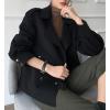 imagechouyatou Womens Winter Notch Lapel Cropped Wool Jacket Coat Open Front Loose Dressy Blazer Trench CoatBlack
