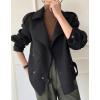 imagechouyatou Womens Winter Notch Lapel Cropped Wool Jacket Coat Open Front Loose Dressy Blazer Trench CoatBlack