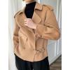 imagechouyatou Womens Winter Notch Lapel Cropped Wool Jacket Coat Open Front Loose Dressy Blazer Trench CoatCamel