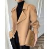 imagechouyatou Womens Winter Notch Lapel Cropped Wool Jacket Coat Open Front Loose Dressy Blazer Trench CoatCamel