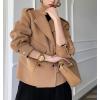 imagechouyatou Womens Winter Notch Lapel Cropped Wool Jacket Coat Open Front Loose Dressy Blazer Trench CoatCamel
