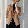 imagechouyatou Womens Winter Notch Lapel Cropped Wool Jacket Coat Open Front Loose Dressy Blazer Trench CoatCamel
