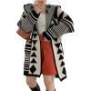 imagechouyatou Women Trendy Color Block Open Front Knit Oversized Hoodie Cardigan Tribal Aztec Sweater JacketBlack