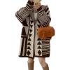 imagechouyatou Women Trendy Color Block Open Front Knit Oversized Hoodie Cardigan Tribal Aztec Sweater JacketCoffee