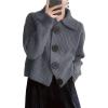 imagechouyatou Womens 2025 Fall Button Down Cropped Cardigan Sweater Chunky Knit Work Casual Cardigan JacketGrey