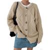 imagechouyatou Womens 2025 Fall Cable Knit Cardigan Sweater Casaul Button Down Chunky Oversized Cardigan TopApricot