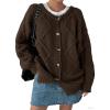 imagechouyatou Womens 2025 Fall Cable Knit Cardigan Sweater Casaul Button Down Chunky Oversized Cardigan TopBrown