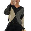 imagechouyatou Womens 2025 Fall VNeck Argyle Sweaters Pullover Oversized Chunky Knit Casual Sweater TopBlack Grey