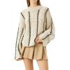 imagechouyatou Womens 2025 Fall Vertical Striped Sweaters Cable Knit Crewneck Pullover Jumper TopsApricot