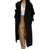 imagechouyatou Womens 2025 Winter Wool Overcoat Turn Down Collar Long Peacoat Business Casual Trench CoatsBlack