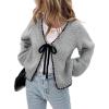 imagechouyatou Womens Bow Tie Front Cardigan Sweaters Fall Winter Long Sleeve Open Front Chunky Sweater CoatsGrey