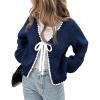 imagechouyatou Womens Bow Tie Front Cardigan Sweaters Fall Winter Long Sleeve Open Front Chunky Sweater CoatsNavy Blue