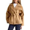 imagechouyatou Womens Business Casual Wool Coat Suit Top Loose Dressy Blazer Jacket Trench Coat with BeltCamel