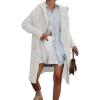 imagechouyatou Womens Cable Knit Hooded Long Cardigans Open Front Slouchy Cardigan Sweater Trench Coat Jacket with PocketsBeige White