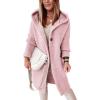 imagechouyatou Womens Casual Hooded Chunky Cardigans Slouchy Oversize Knitted Mid Long Cardigan Sweater Outerwear JacketPink