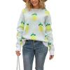 imagechouyatou Womens Cute Lemon Color Block Sweaters Long Sleeve Pullover Sweater Knit Jumper TopsWhite