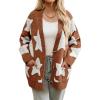 imagechouyatou Womens Fall 2025 Star Fleece Patchwork Cardigan Button Down Jacquard Chunky Knitted Sweater CoatiganBrown
