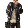 imagechouyatou Womens Fall Cute Star Cardigan Sweater Casual Loose Button Down Preppy Furry Jacquard Knit Cardigan TopsDark Grey