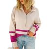 imagechouyatou Womens Fall Slouchy 12 Zip Up Knit Sweater Polo Collared Striped Shirt Sweater Pullover TopPurple