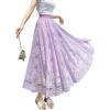 imagechouyatou Womens Lace Crochet Eyelet Dress Patterned Ruffle Flared Elastic Waist Flowy A Line Midi SkirtPurple