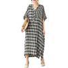 imagechouyatou Womens Summer Casual Loose Linen Dress Oversized Plaid Gingham Splicing Midi Cotton DressBlack