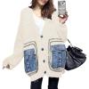 imagechouyatou Womens Trendy Color Block Splicing Knit Oversized Cardigan Open Front Fall Sweater JacketBeige