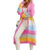 imagechouyatou Womens Trendy Striped Knit Cardigan Color Block Open Front Mid Long Sweater Jacket CoatRainbow