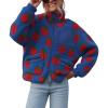 imagechouyatou Womens Winter Casual Spliced Floral Fleece Jacket Fall Fuzzy Oversized Faux Fur Sherpa JacketBlue