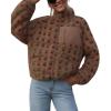 imagechouyatou Womens Winter Casual Spliced Floral Fleece Jacket Fall Fuzzy Oversized Faux Fur Sherpa JacketBrown