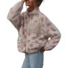 imagechouyatou Womens Winter Casual Spliced Floral Fleece Jacket Fall Fuzzy Oversized Faux Fur Sherpa JacketWhite